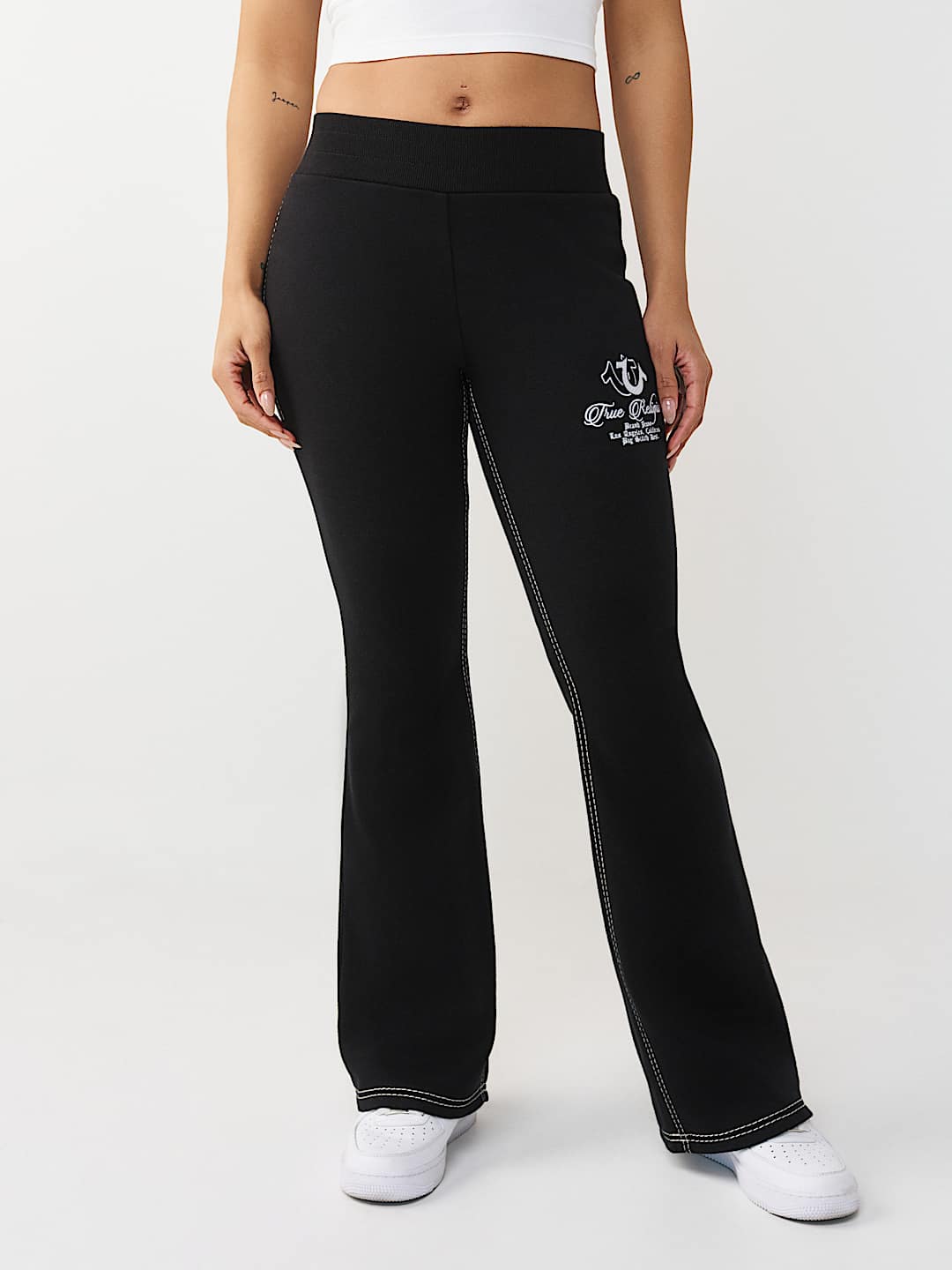 EMBROIDERED MID RISE BIG T BOOTCUT SWEATPANT, image 3