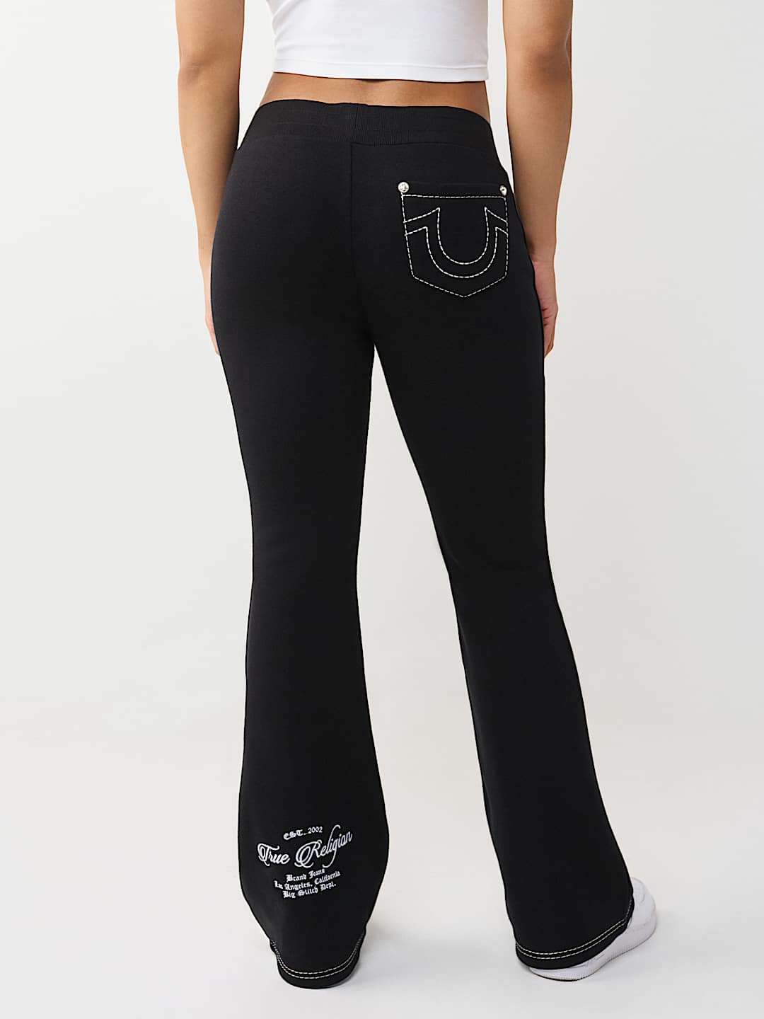 EMBROIDERED MID RISE BIG T BOOTCUT SWEATPANT, image 7