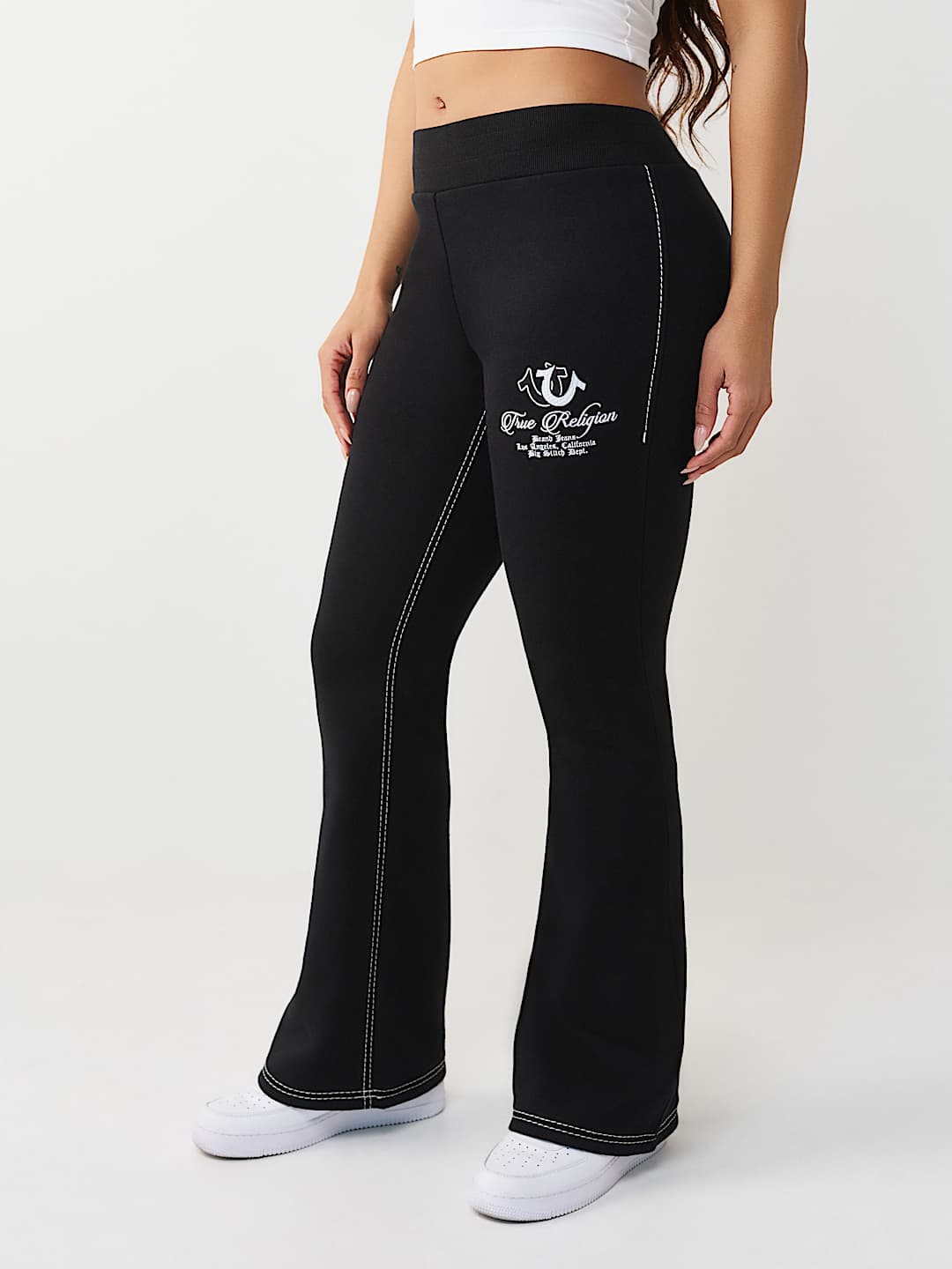 EMBROIDERED MID RISE BIG T BOOTCUT SWEATPANT, image 1