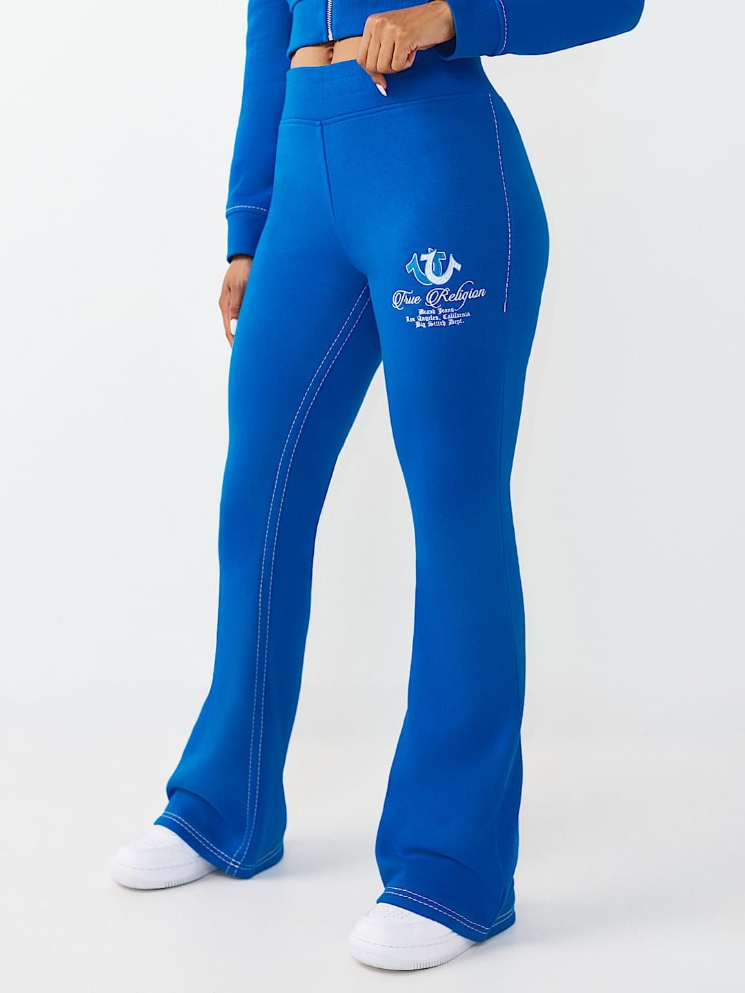 EMBROIDERED MID RISE BIG T BOOTCUT SWEATPANT, image 1