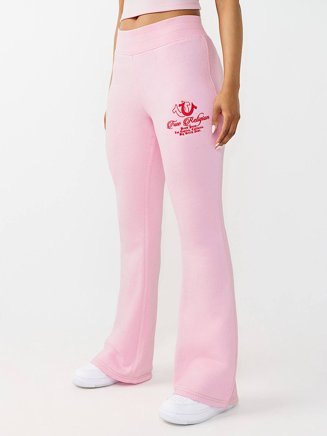 EMBROIDERED MID RISE BIG T BOOTCUT SWEATPANT, image 1