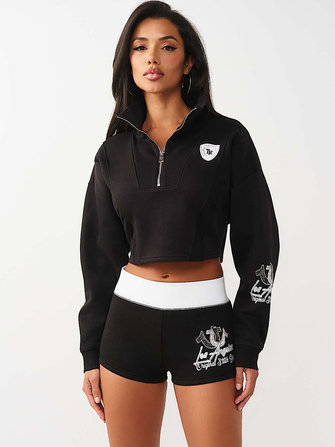 SPORTY CRYSTAL HALF-ZIP PULLOVER SWEATSHIRT, image 2