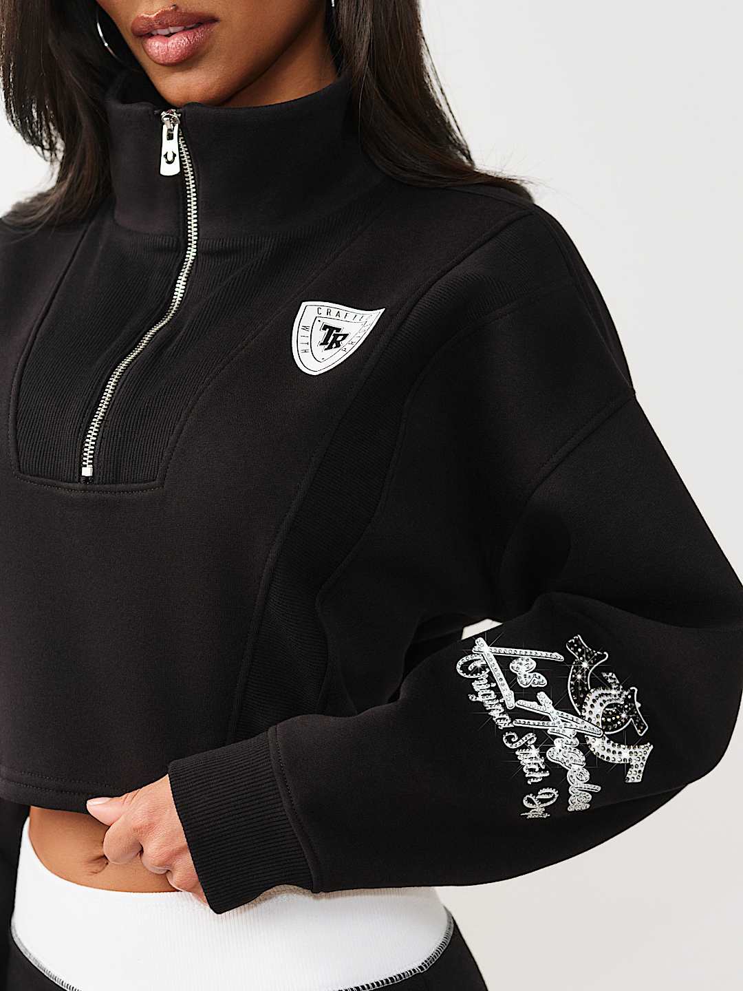 SPORTY CRYSTAL HALF-ZIP PULLOVER SWEATSHIRT, image 3