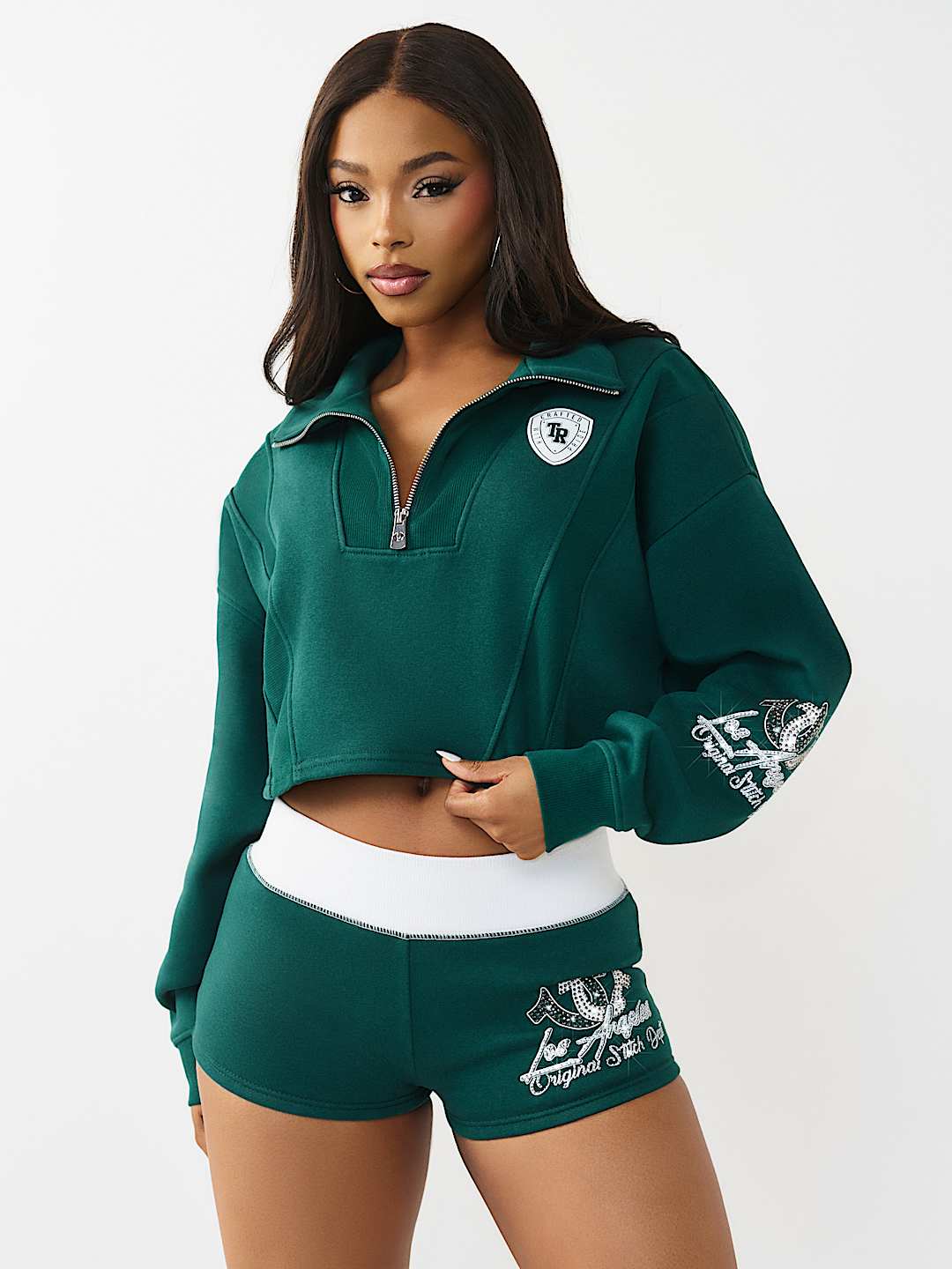 SPORTY CRYSTAL HALF-ZIP PULLOVER SWEATSHIRT, image 2