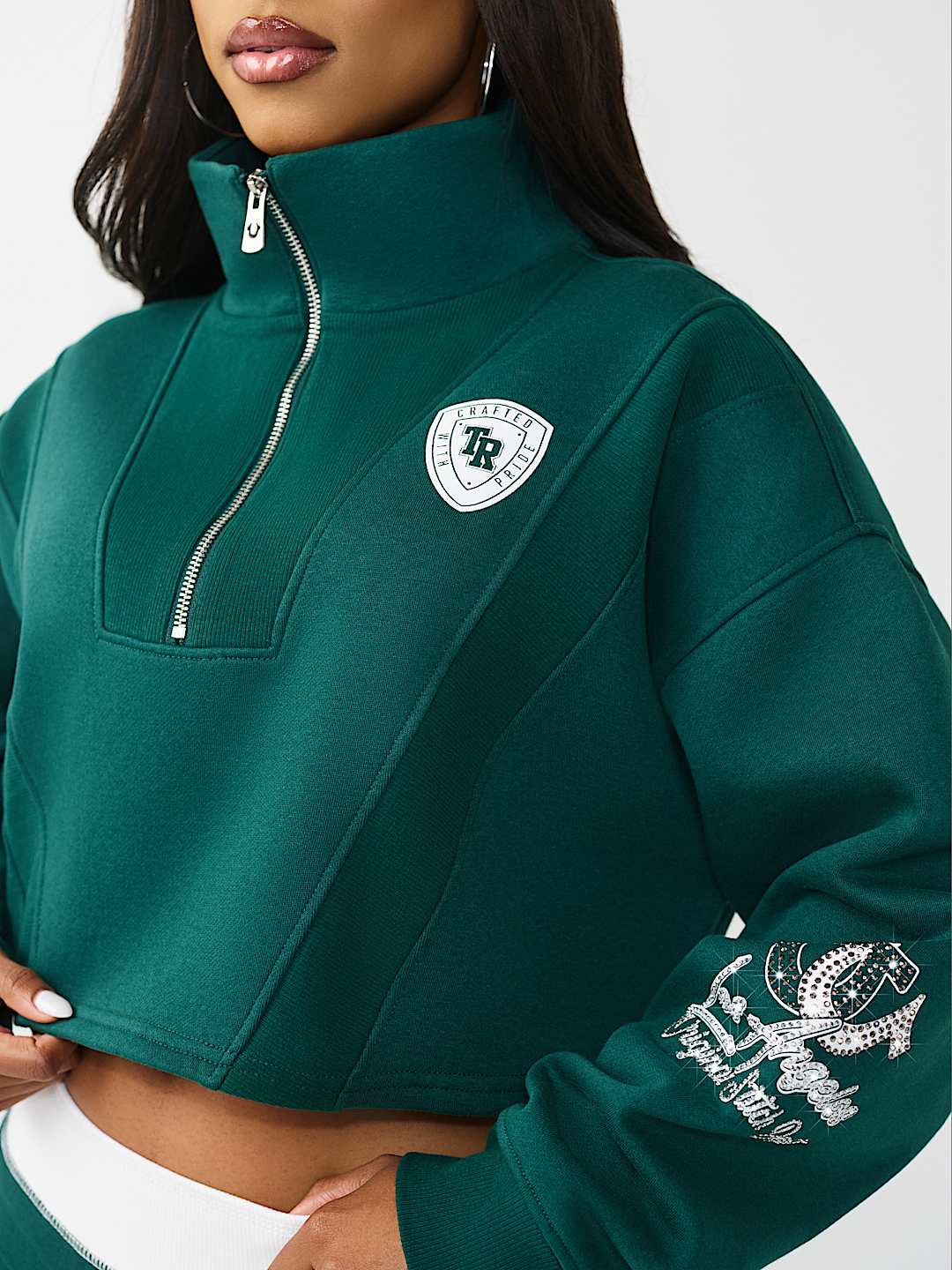 SPORTY CRYSTAL HALF-ZIP PULLOVER SWEATSHIRT, image 5