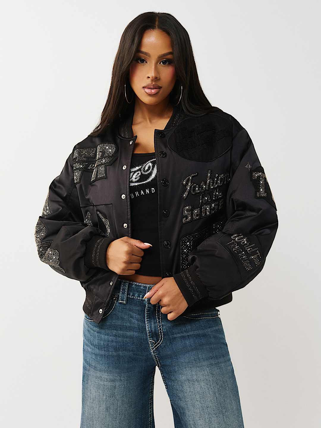 CRYSTAL LOGO NYLON BOMBER JACKET, image 1