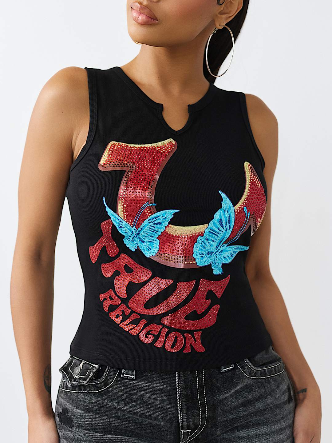 LOGO V-NOTCH RACER BACK TANK TOP, image 1