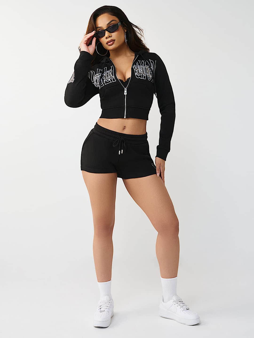 CRYSTAL EMBROIDERED SHRUNKEN ZIP HOODIE, image 2