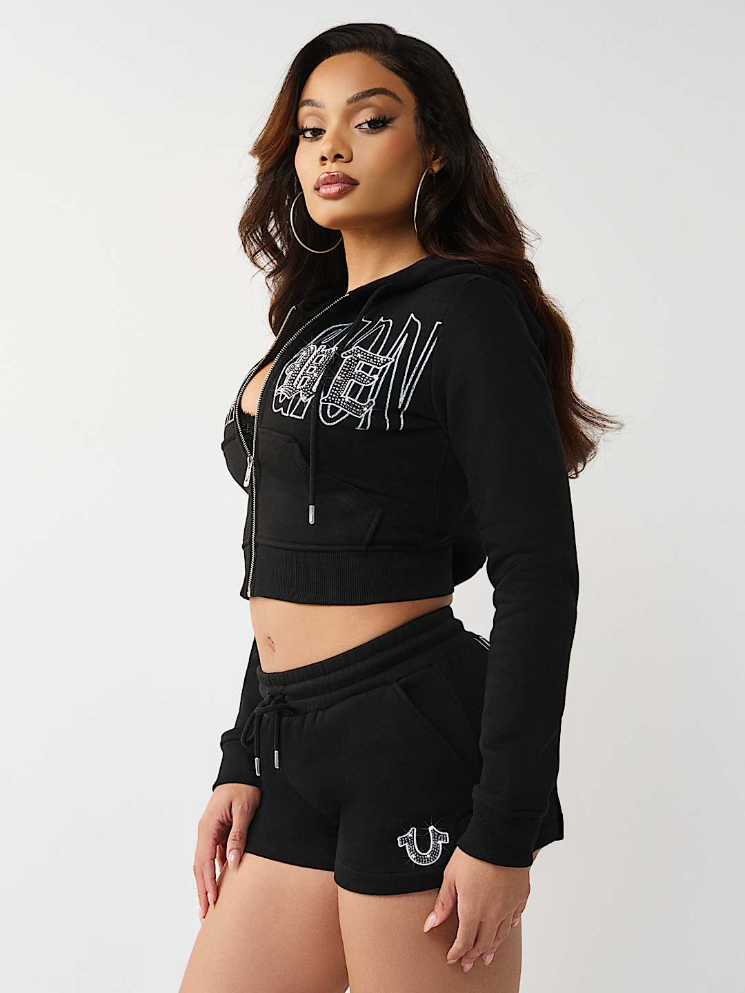 CRYSTAL EMBROIDERED SHRUNKEN ZIP HOODIE, image 3