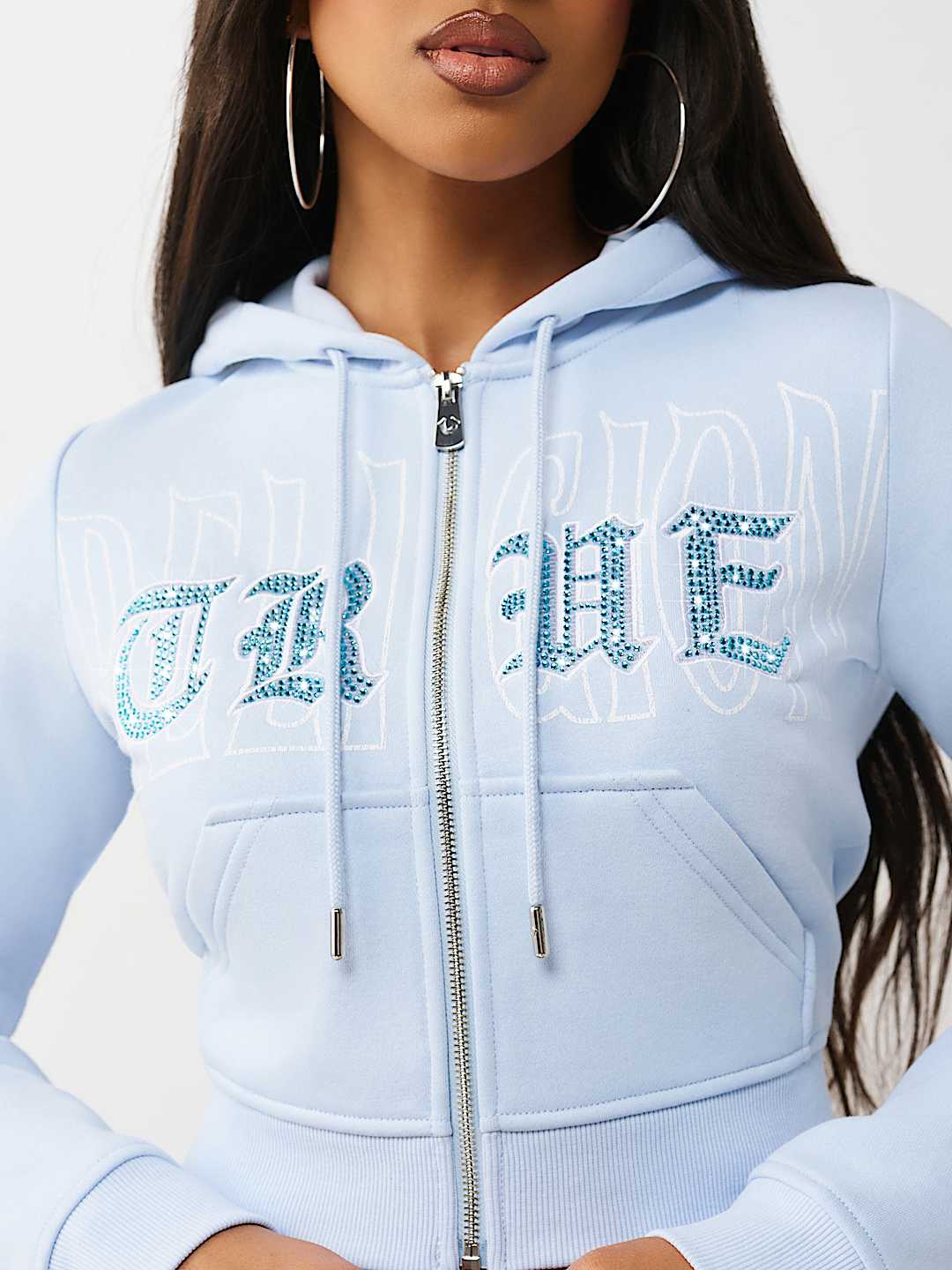 CRYSTAL EMBROIDERED SHRUNKEN ZIP HOODIE, image 2