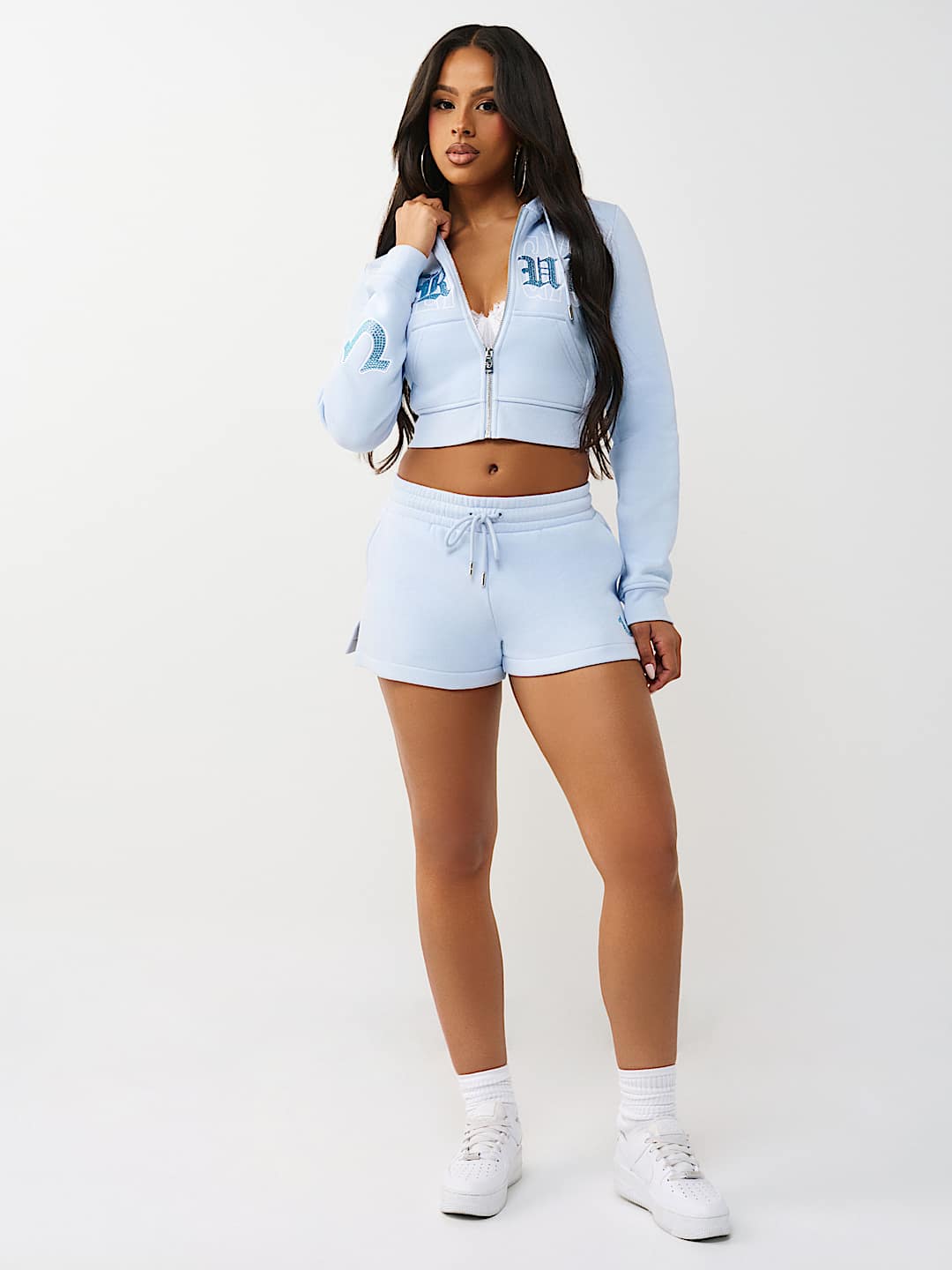 CRYSTAL EMBROIDERED SHRUNKEN ZIP HOODIE, image 4