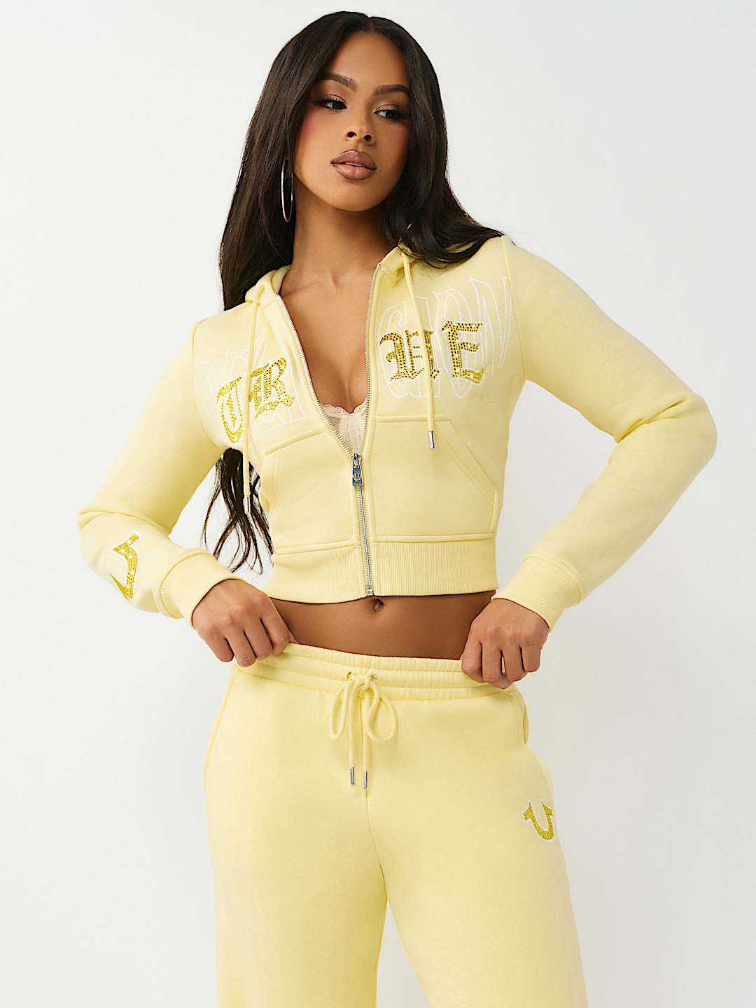 CRYSTAL EMBROIDERED SHRUNKEN ZIP HOODIE, image 2