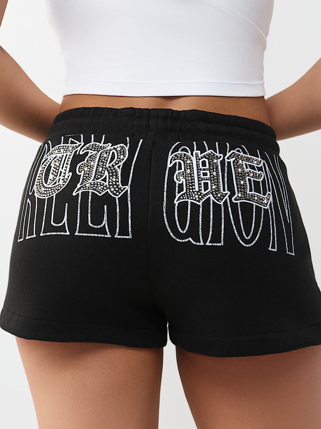 Женские шорты True Religion Lounge Short с вышивкой и кристаллами, черные