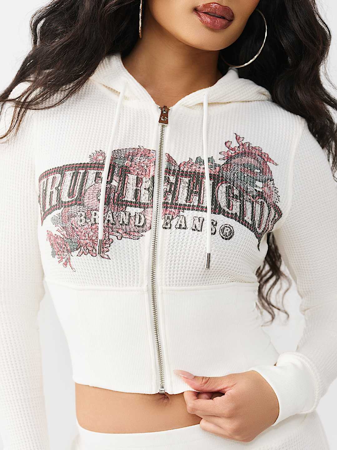 SUDADERA CON CAPUCHA, CIERRE Y CONTORNO DE TEJIDO CUADRICULADO, image 2