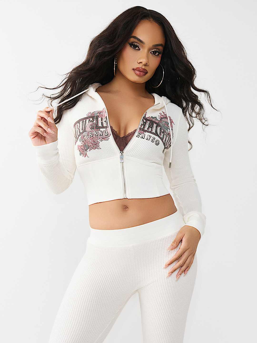 SUDADERA CON CAPUCHA, CIERRE Y CONTORNO DE TEJIDO CUADRICULADO, image 3