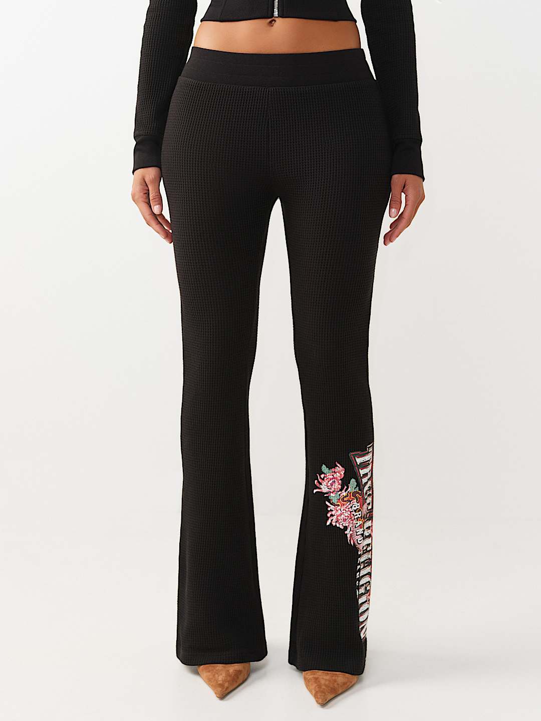 MID RISE WAFFLE KNIT FLARED PANT, image 3