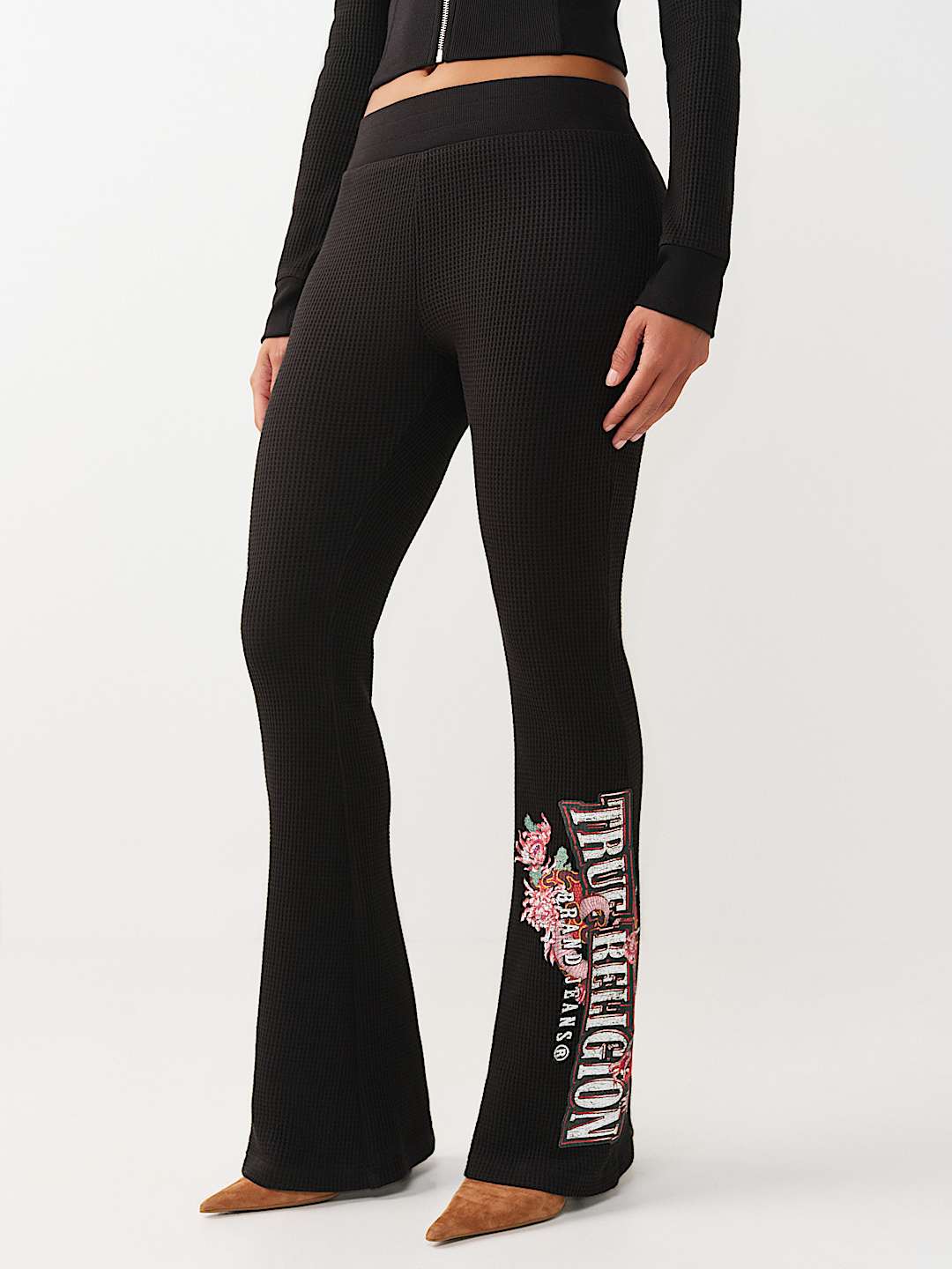 MID RISE WAFFLE KNIT FLARED PANT, image 1