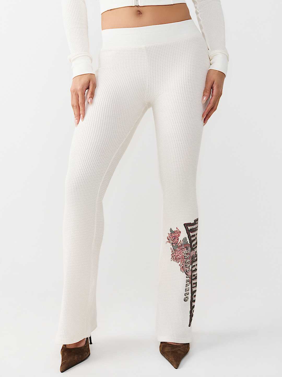 MID RISE WAFFLE KNIT FLARED PANT, image 4