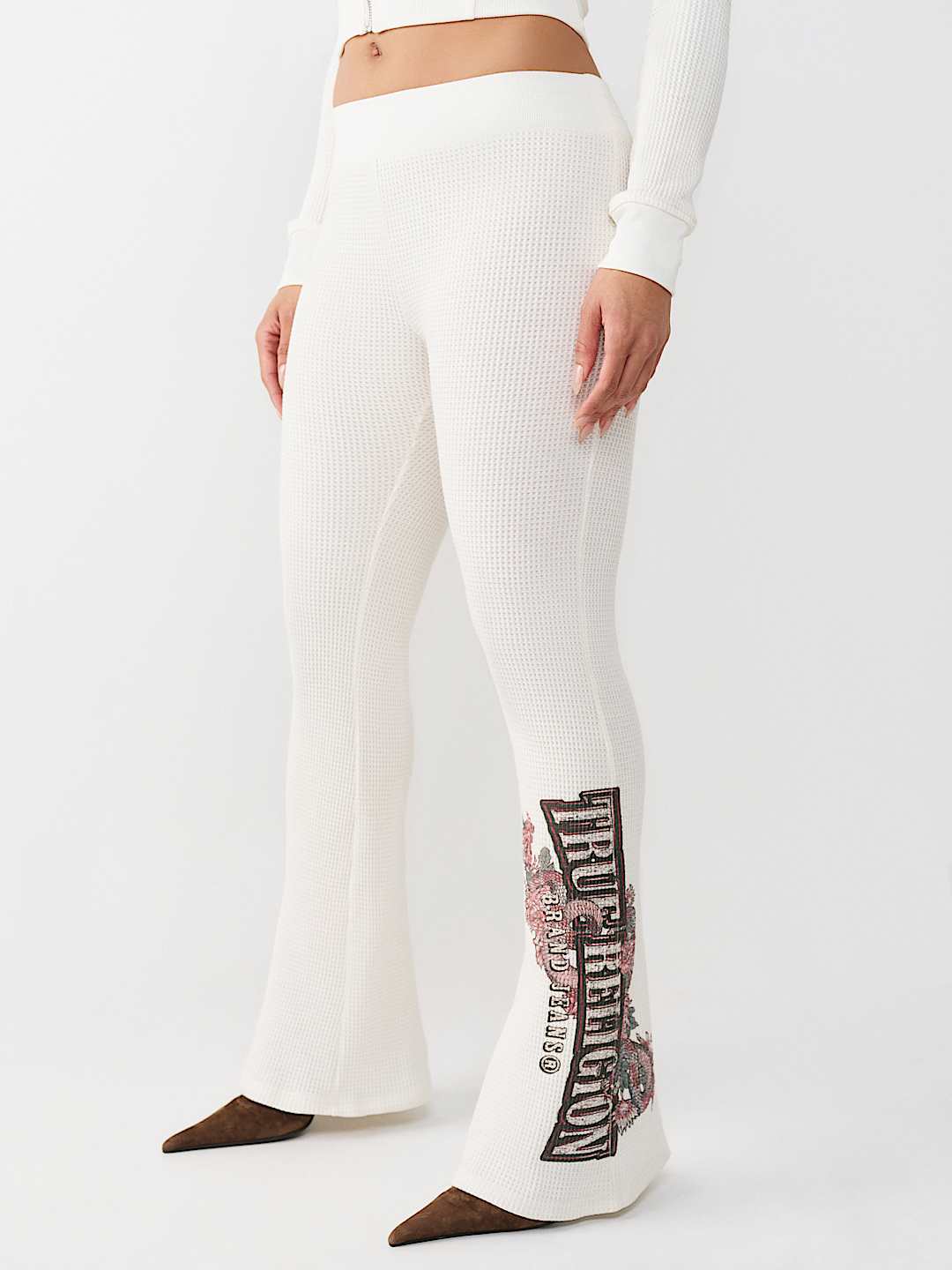 MID RISE WAFFLE KNIT FLARED PANT, image 1