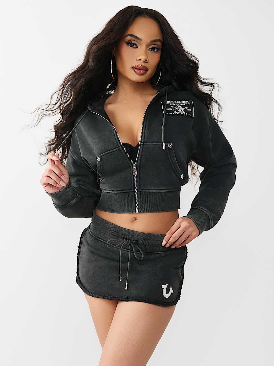 VINTAGE WASHED EMBROIDERED RELAXED ZIP HOODIE, image 2