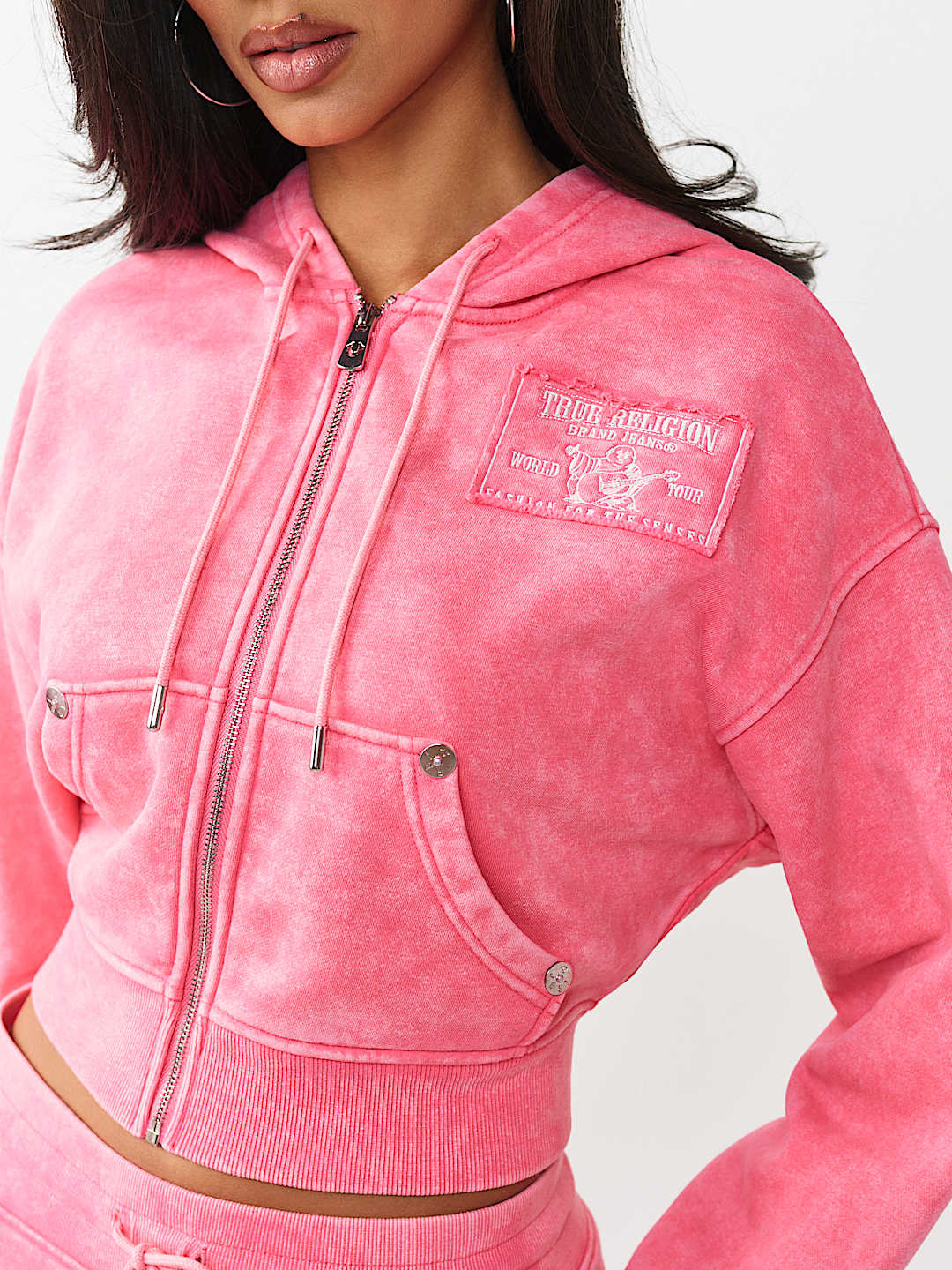 VINTAGE WASHED EMBROIDERED RELAXED ZIP HOODIE