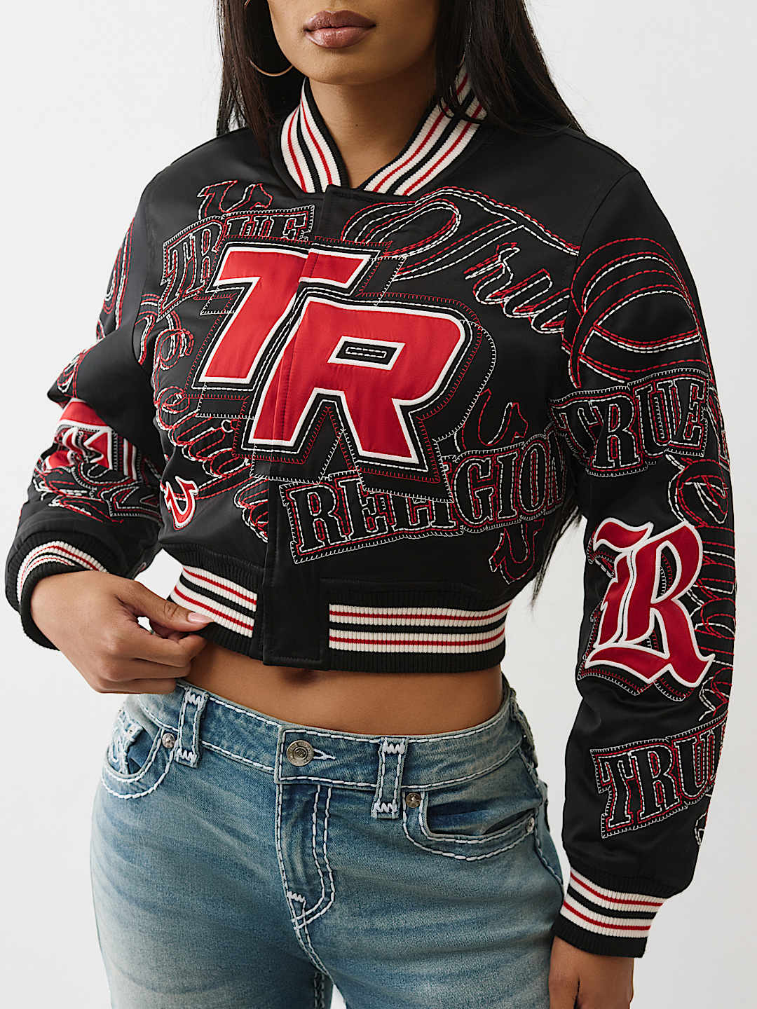 EMBROIDERED CROPPED BOMBER JACKET , image 6