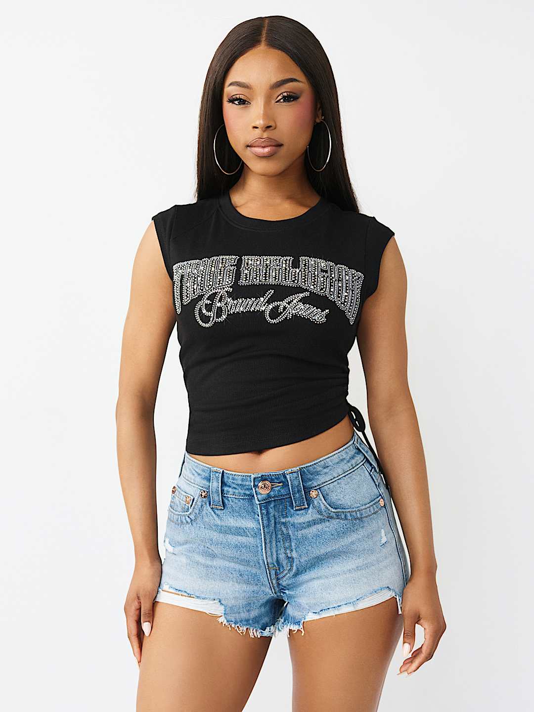CRYSTAL SIDE-RUCHED BABY TEE, image 2