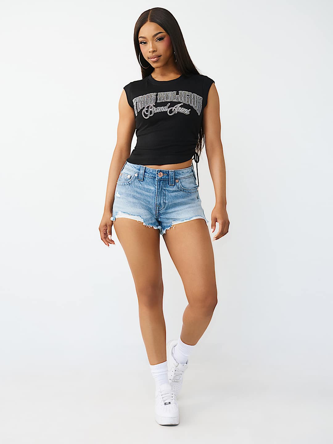 CRYSTAL SIDE-RUCHED BABY TEE, image 3