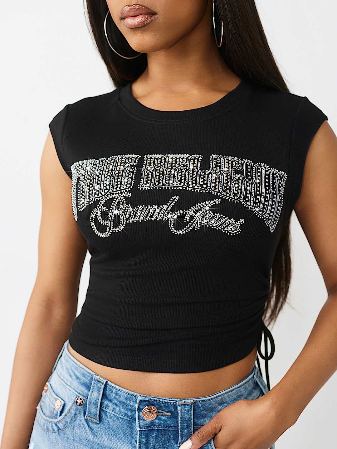 CRYSTAL SIDE-RUCHED BABY TEE, image 1