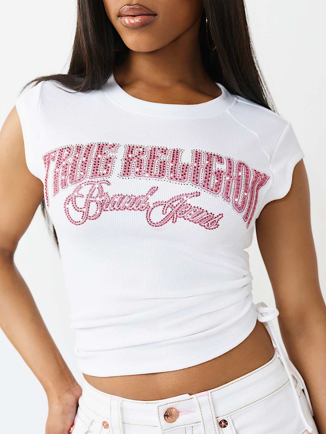 CAMISETA PEQUE&Ntilde;A CON LATERAL FRUNCIDO Y CRISTALES, image 1