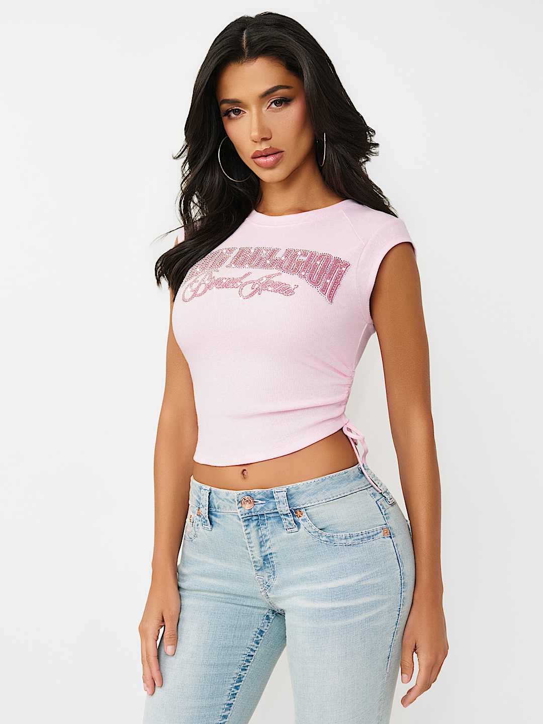 CAMISETA PEQUE&Ntilde;A CON LATERAL FRUNCIDO Y CRISTALES, image 2