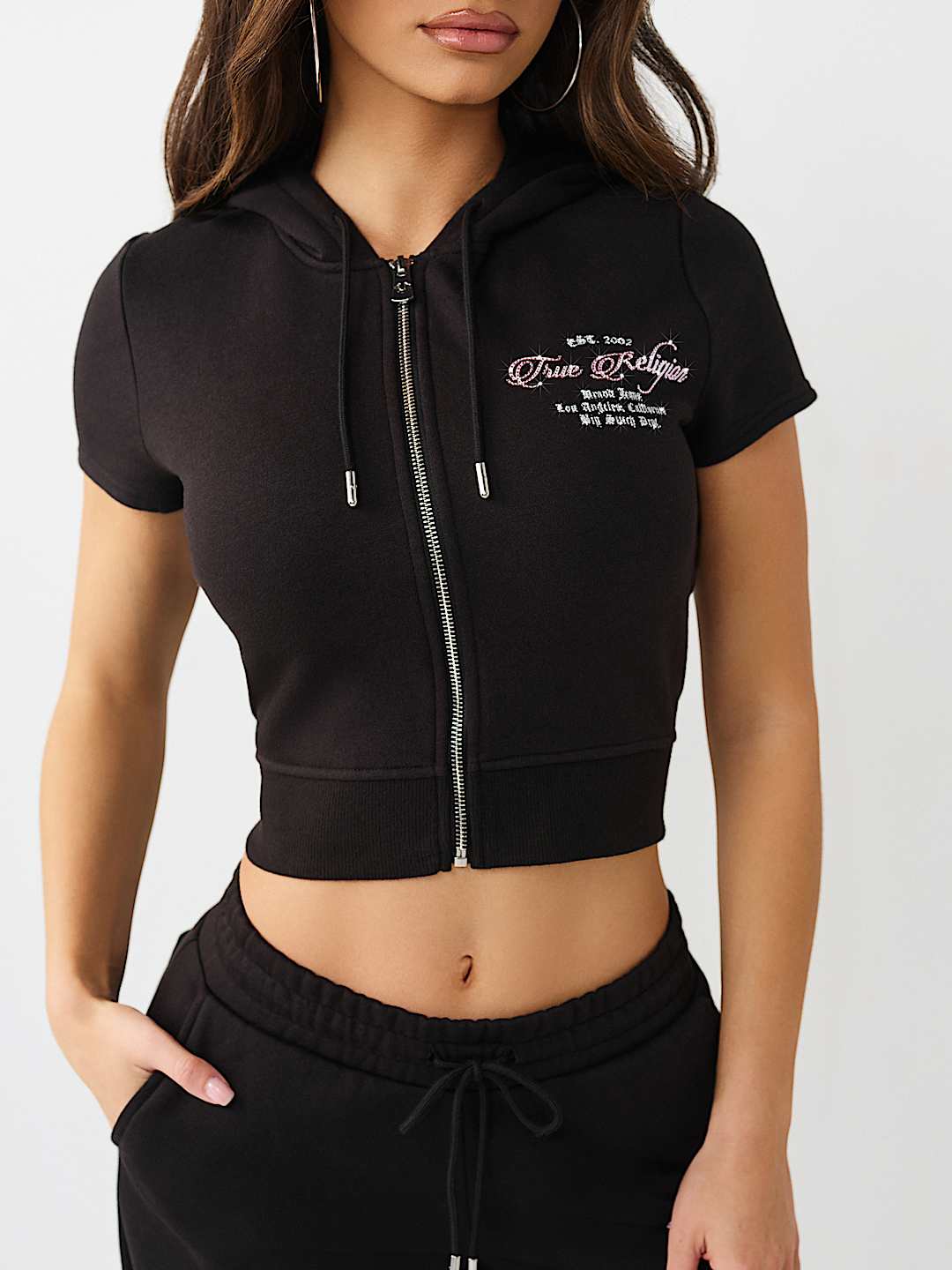 CRYSTAL CAP SLEEVE ZIP HOODIE, image 5