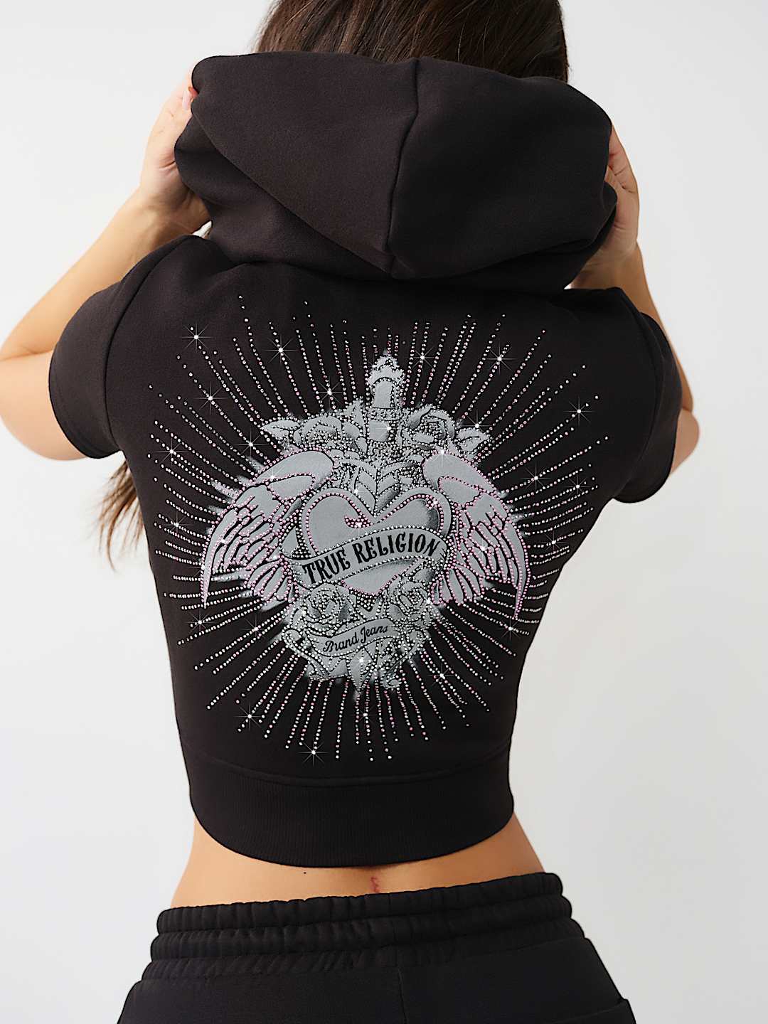 CRYSTAL CAP SLEEVE ZIP HOODIE, image 1