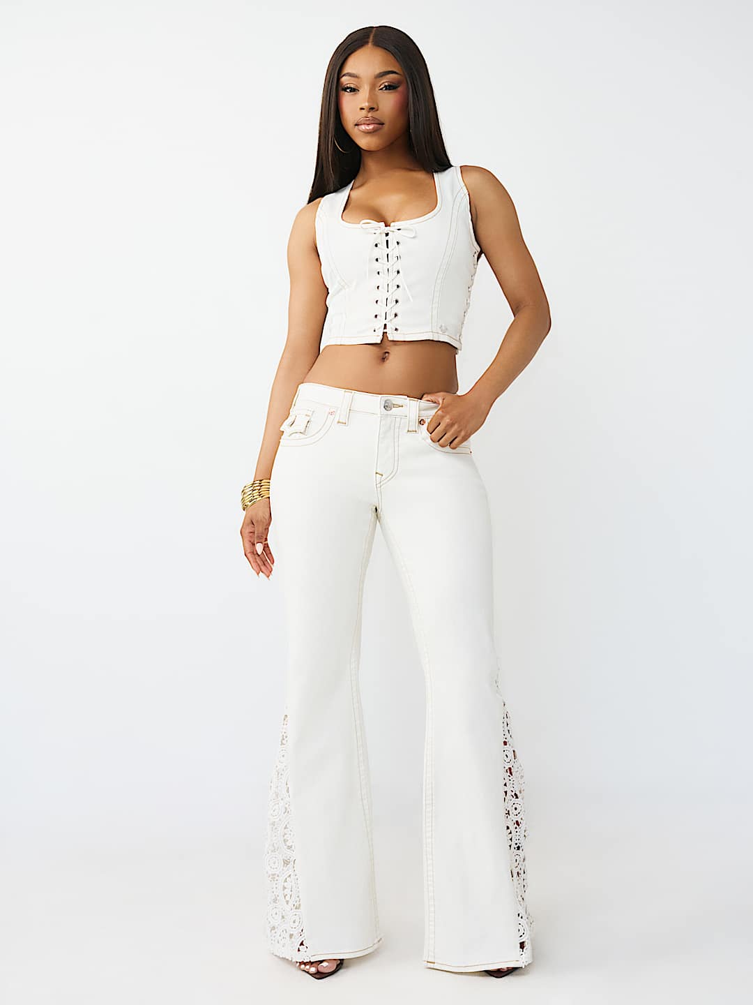 LACE-UP DENIM TOP, image 3