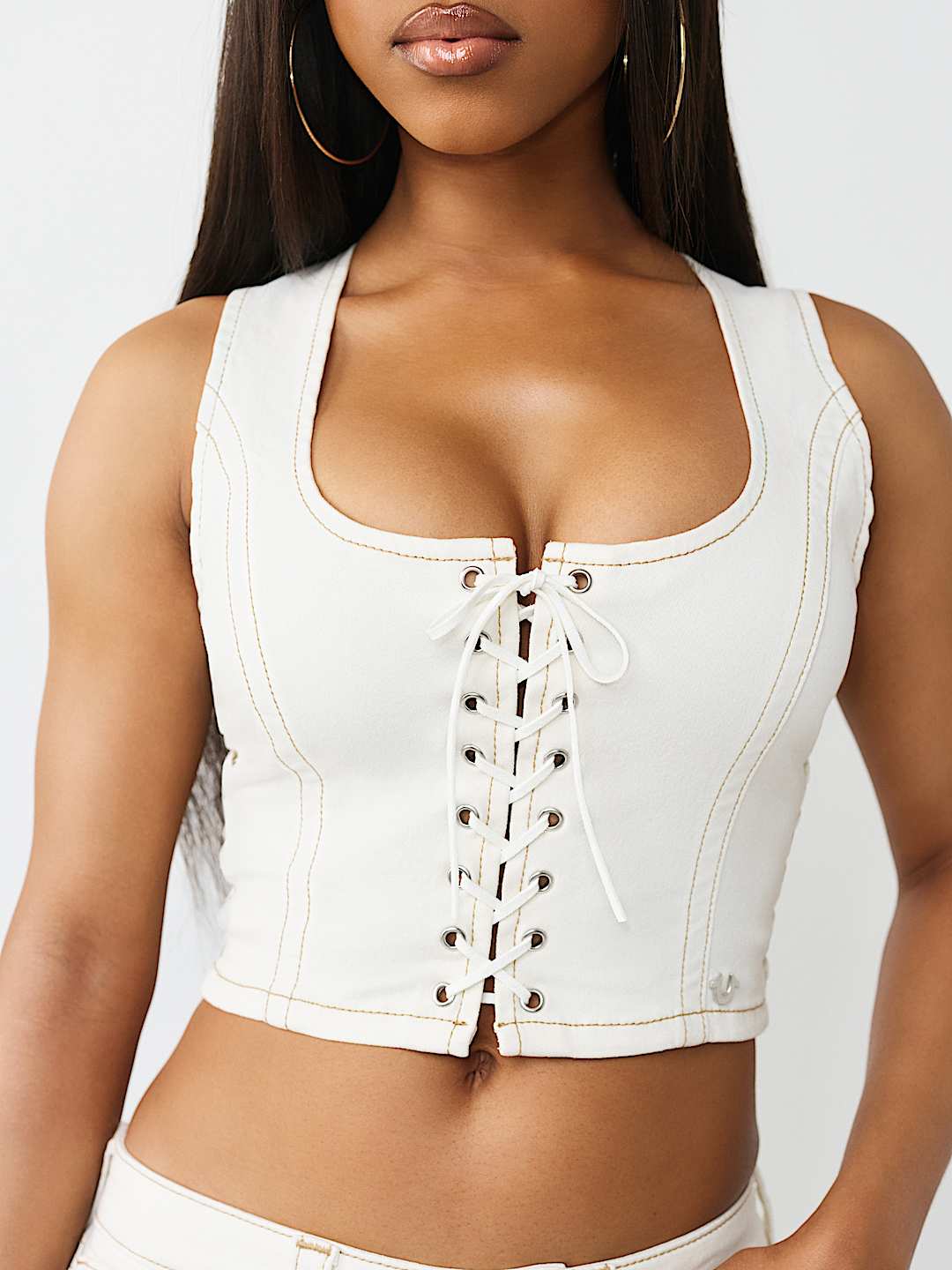 LACE-UP DENIM TOP, image 1