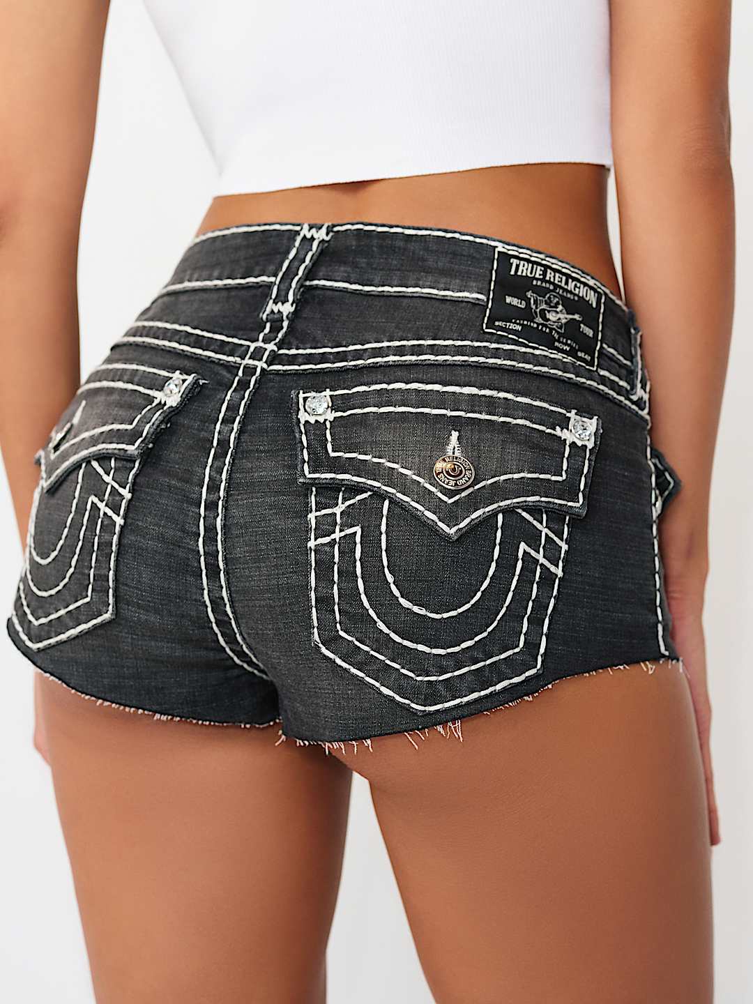 Женские джинсовые шорты True Religion Spicy Mid Rise Super T Flap, чернильные