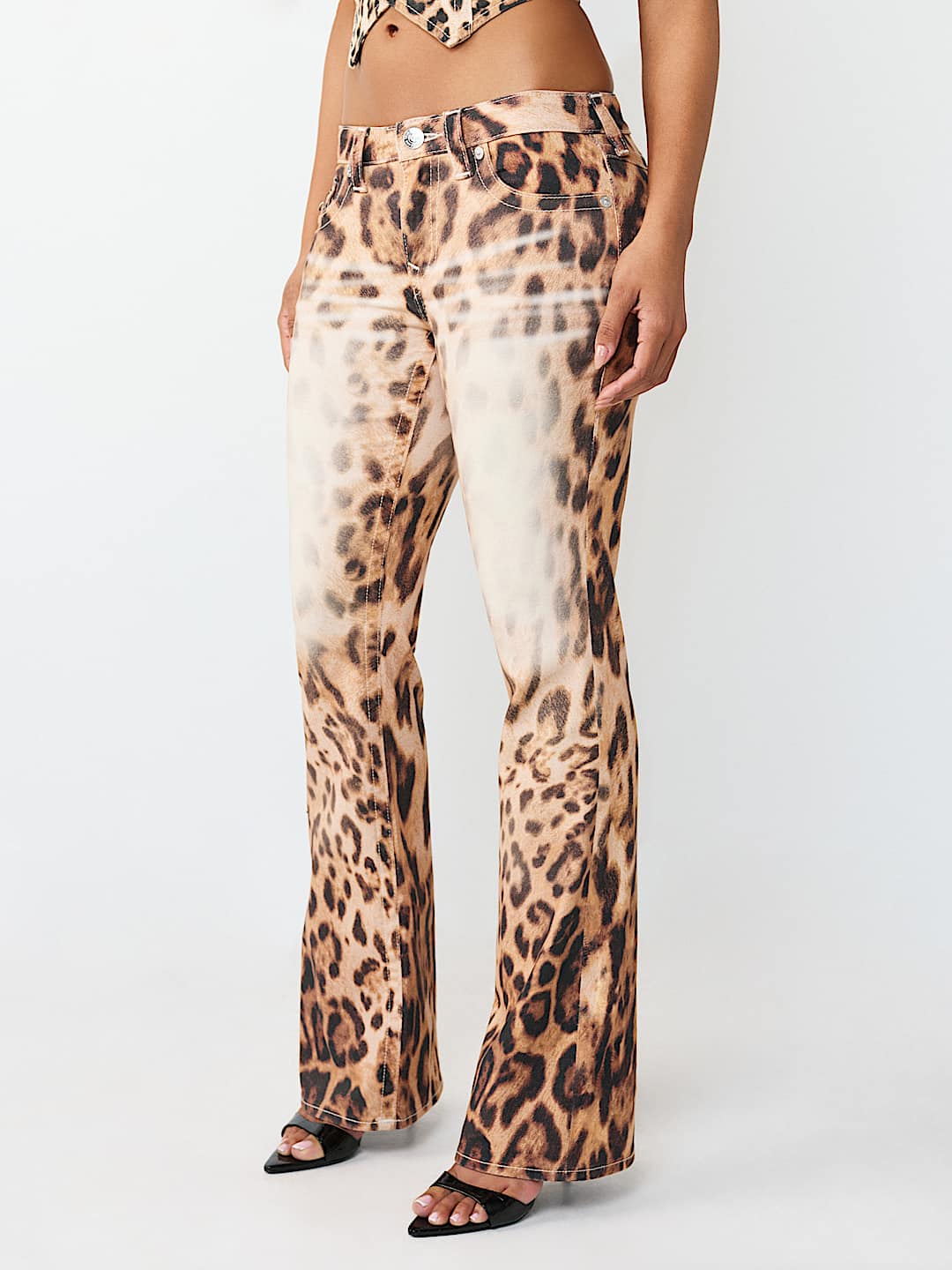BECCA MID RISE LEOPARD FLAP BOOTCUT JEAN, image 3