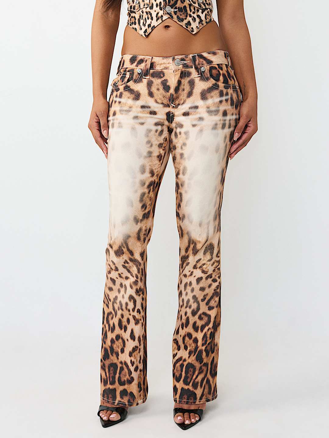BECCA MID RISE LEOPARD FLAP BOOTCUT JEAN, image 7