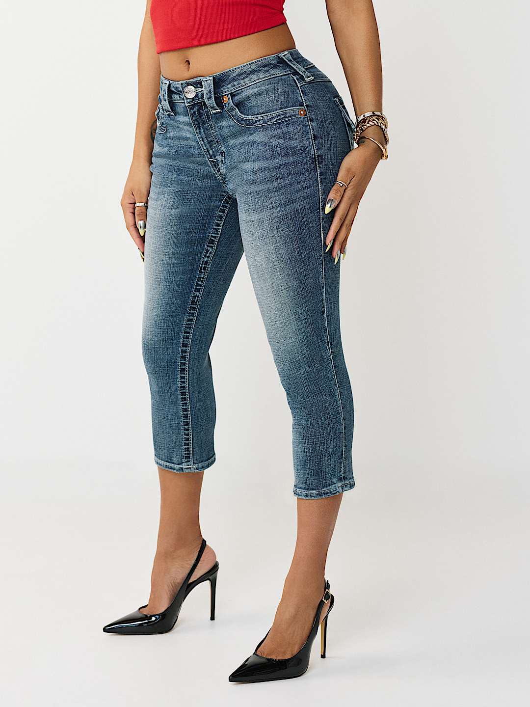 JENNIE MID RISE FLAP CURVY SKINNY CAPRI, image 3