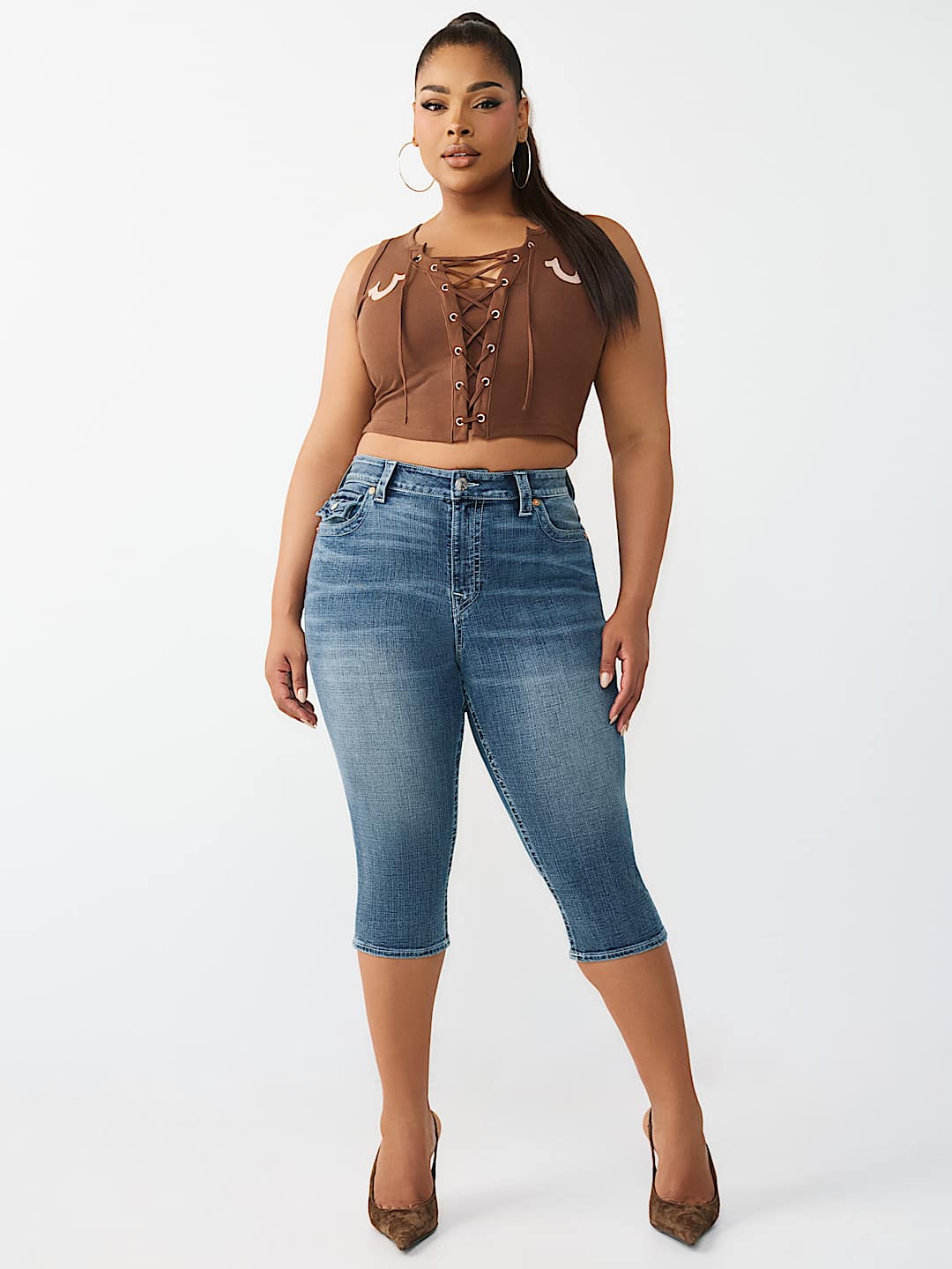 PLUS JENNIE MID RISE FLAP CURVY SKINNY CAPRI, image 2