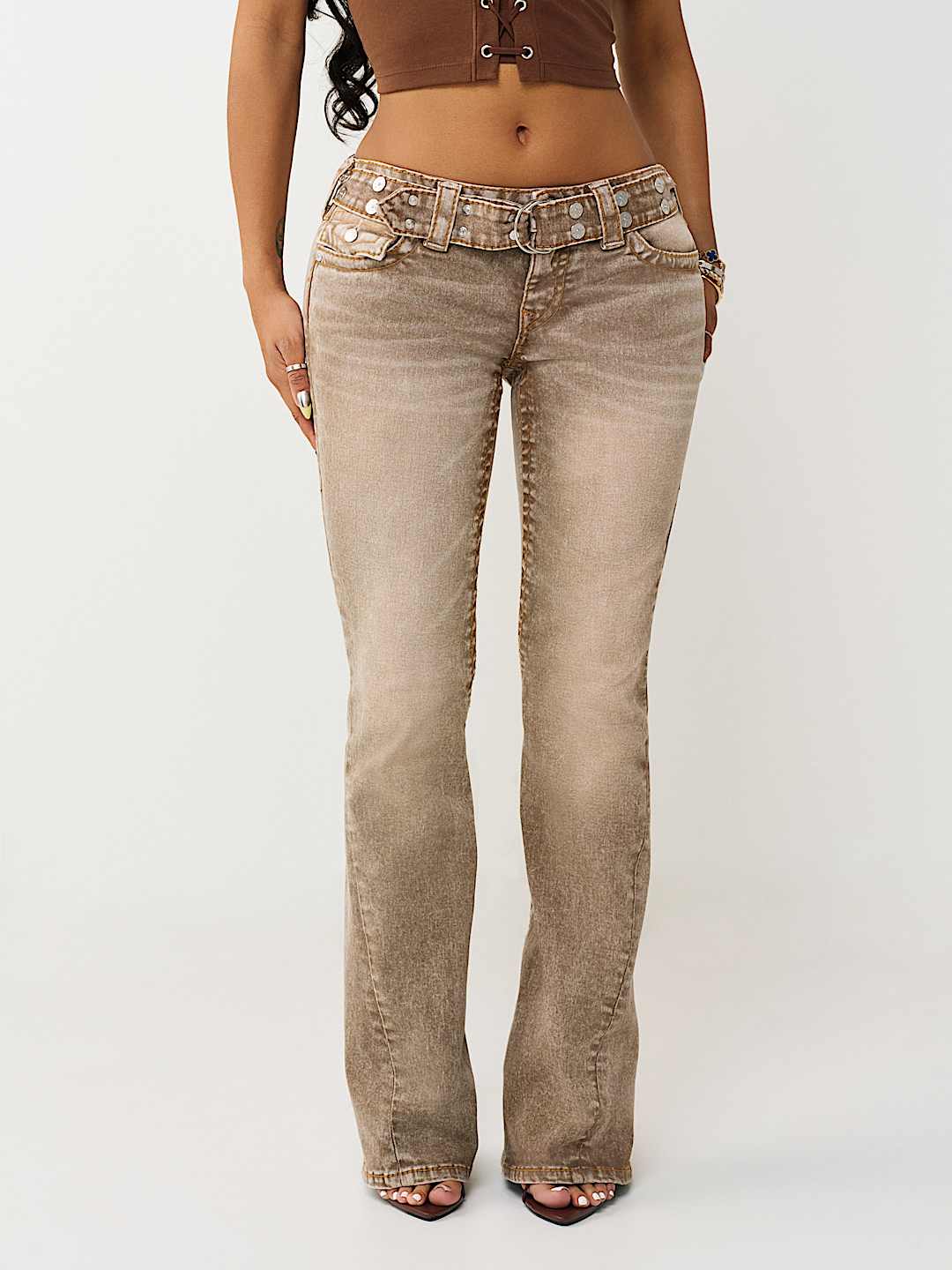 JOEY LOW RISE BELTED BIG T FLARE JEAN, image 3