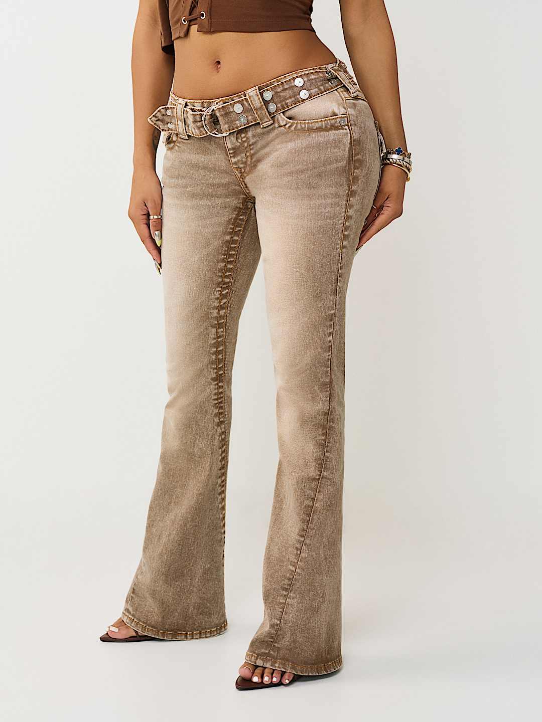 JOEY LOW RISE BELTED BIG T FLARE JEAN, image 1