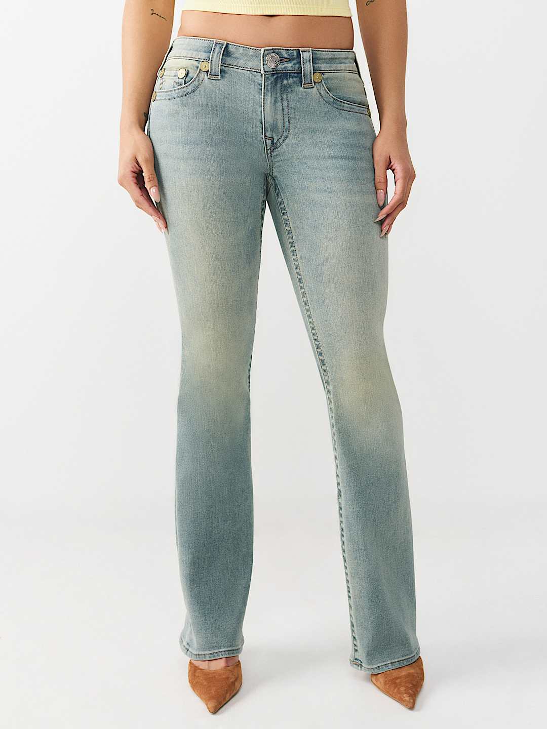 BECCA MID RISE ARCHED LOGO BOOTCUT JEAN , image 3