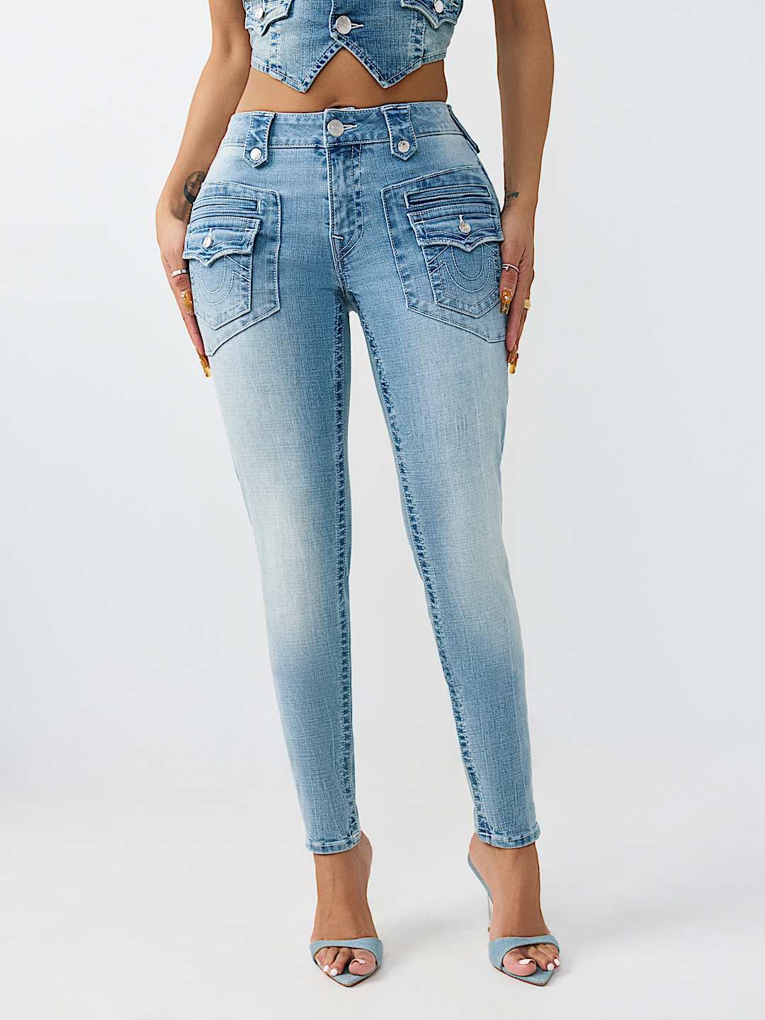 JENNIE MID RISE RETRO POCKET FLAP CURVY SKINNY JEAN, image 1