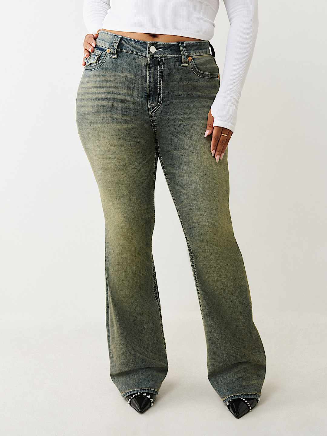 PLUS BECCA MID RISE BIG T BOOTCUT JEAN, image 1