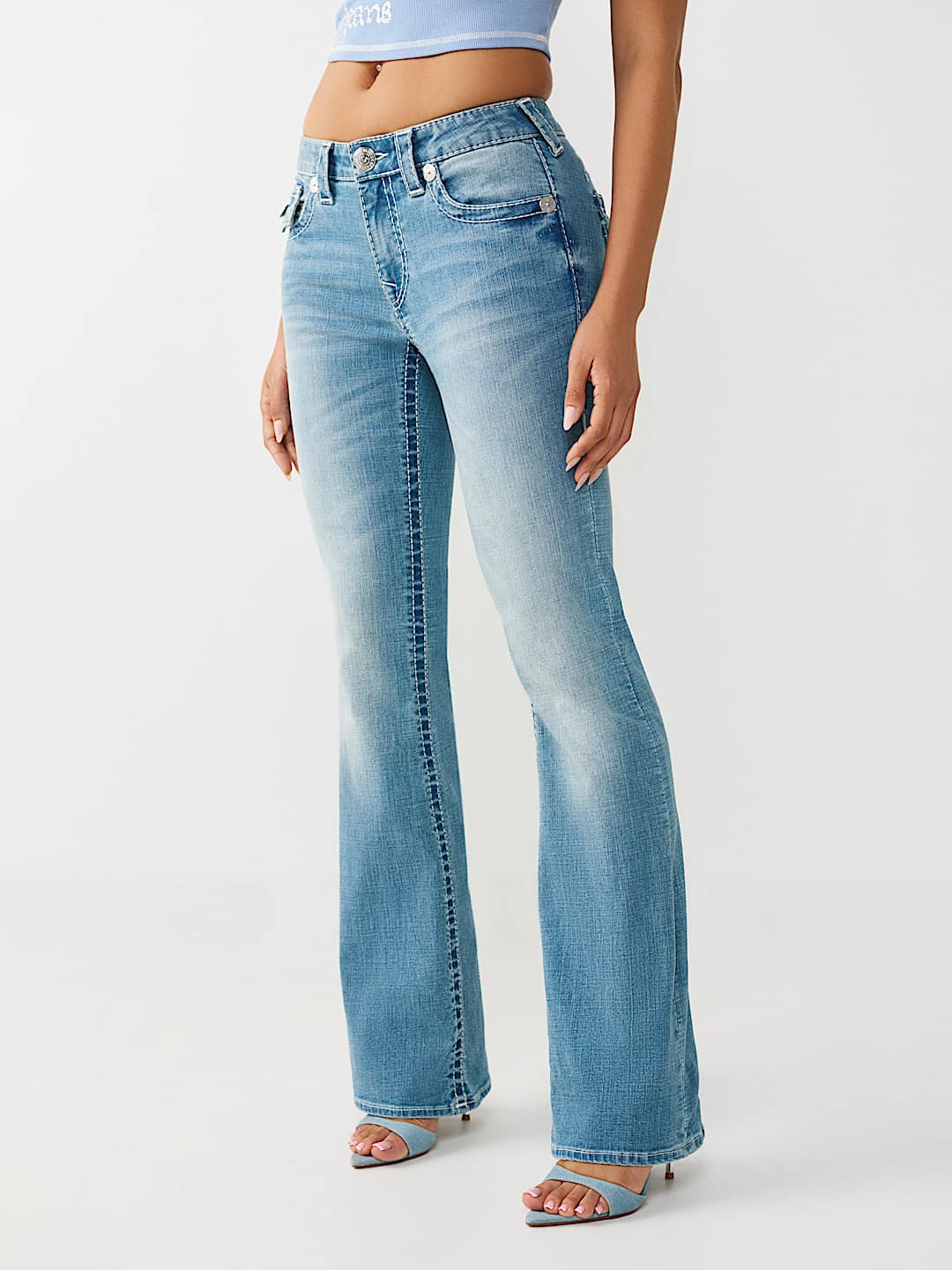 BECCA MID RISE BIG T TATTOO FLAP BOOTCUT JEAN, image 5