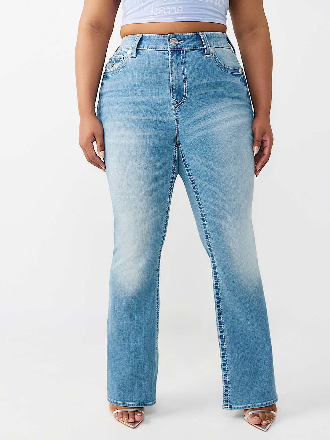 PLUS BECCA MID RISE BIG T TATTOO FLAP BOOTCUT JEAN, image 2