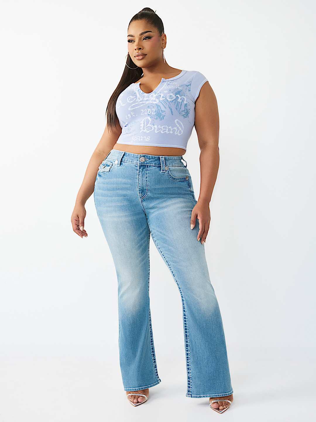 PLUS BECCA MID RISE BIG T TATTOO FLAP BOOTCUT JEAN, image 3