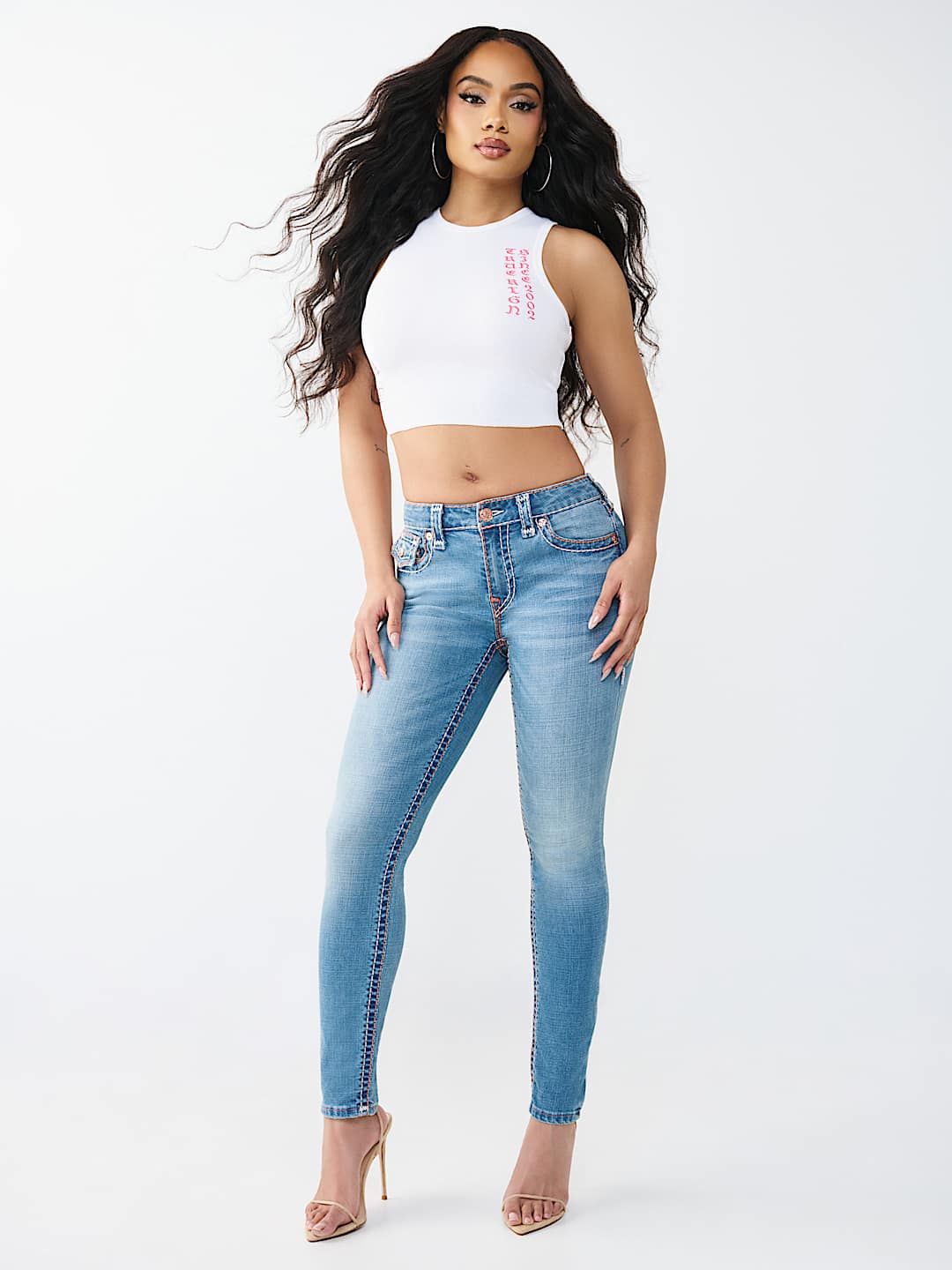 JENNIE MID RISE SUPER T FLAP CURVY SKINNY JEAN, image 3