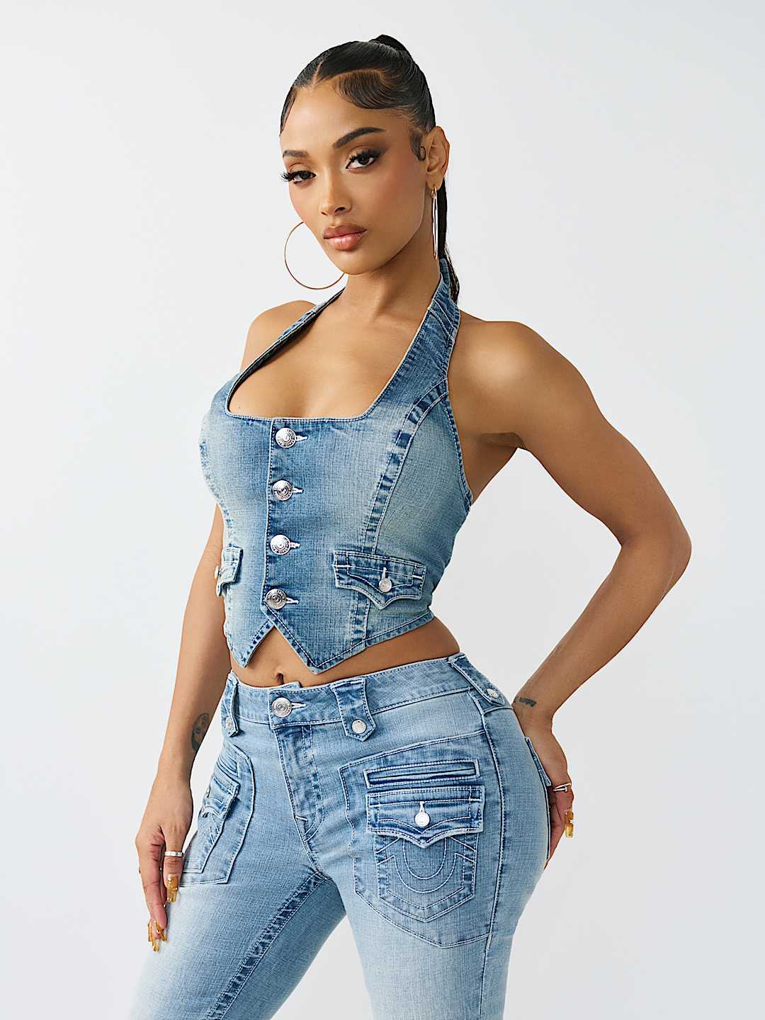 CHALECO DE MEZCLILLA CON CUELLO REDONDO DE ESTILO CORS&Eacute;, image 6